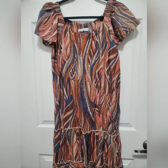 Robbie Bee Brown and Blue Tiered Sundress Size M - Picture 9 of 9